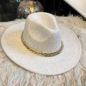 Elegant Cream Hat with Gold Chain Detail